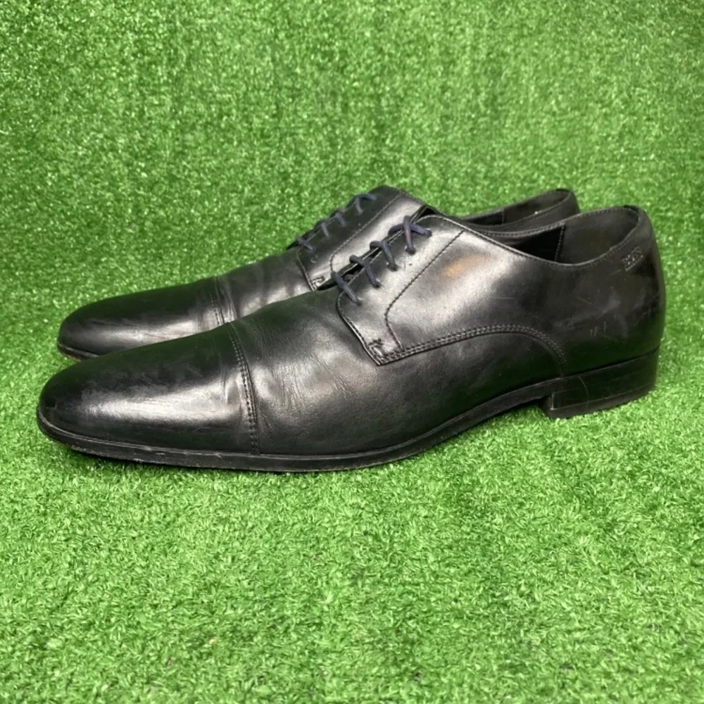 Boss Hugo Boss Dress Shoes Casual Oxford Black Leather Cap Toe‎ Lace Up Mens 13